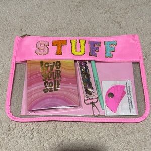 Pink Organizer Pouch with Colorful Lettering